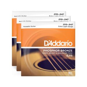 D'Addario EJ15 Phosphor Bronze Extra Light Acoustic Strings 3-Pack