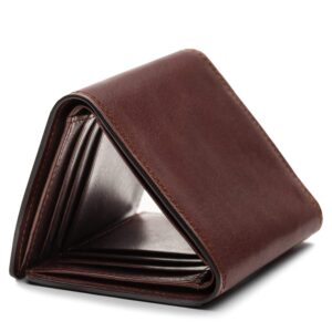 Bosca Men's Wallet, Dolce Leather Double I.D. Tri Fold Wallet with RFID Blocking, Dark Brown