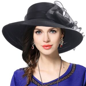 vecry womens dressy church baptism wedding derby hat (black),m(56-58cm)