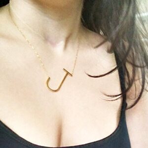 RINHOO Sideways Large Initial Necklace 18k Gold Plated Stainless Steel Big Letter Script Name Monogram Pendant Necklace for Women Gift(from Alphabet 26 A-Z)