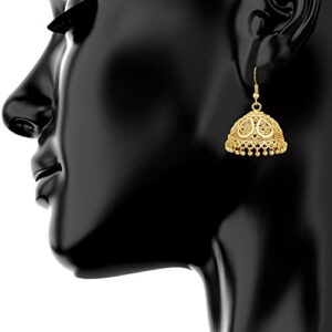 Bodha Gold Plated Traditional Indian Hook Hanging Lightweight Jhumka Earrings (SJ_442)