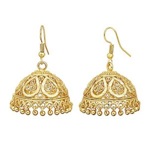 Bodha Gold Plated Traditional Indian Hook Hanging Lightweight Jhumka Earrings (SJ_442)