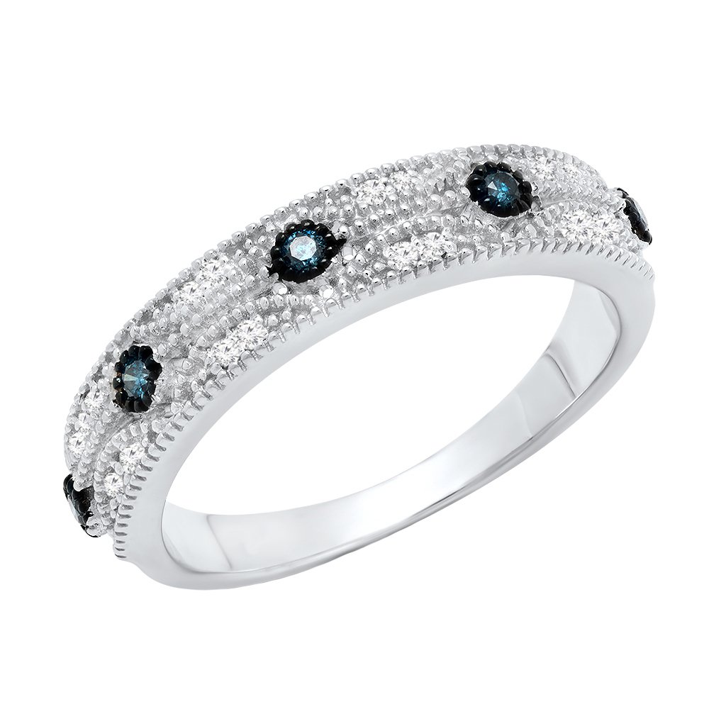 Dazzlingrock Collection 0.15 Carat (ctw) Sterling Silver Round Blue & White Diamond Ladies Vintage Wedding Band, Size 4