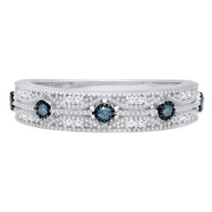 Dazzlingrock Collection 0.15 Carat (ctw) Sterling Silver Round Blue & White Diamond Ladies Vintage Wedding Band, Size 4