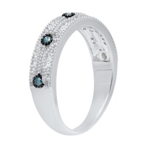 Dazzlingrock Collection 0.15 Carat (ctw) Sterling Silver Round Blue & White Diamond Ladies Vintage Wedding Band, Size 4