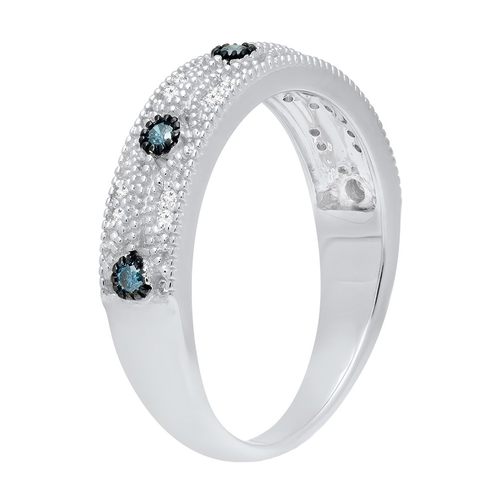 Dazzlingrock Collection 0.15 Carat (ctw) Sterling Silver Round Blue & White Diamond Ladies Vintage Wedding Band, Size 4