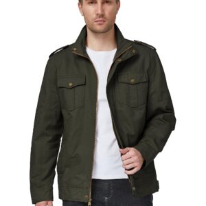 WenVen Men's Military Casual Cotton Jacket Outwear (Army Green, X-Large)