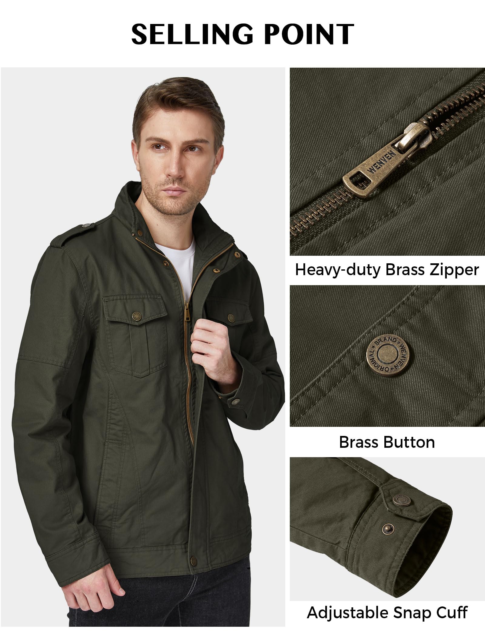 WenVen Men's Military Casual Cotton Jacket Outwear (Army Green, X-Large)