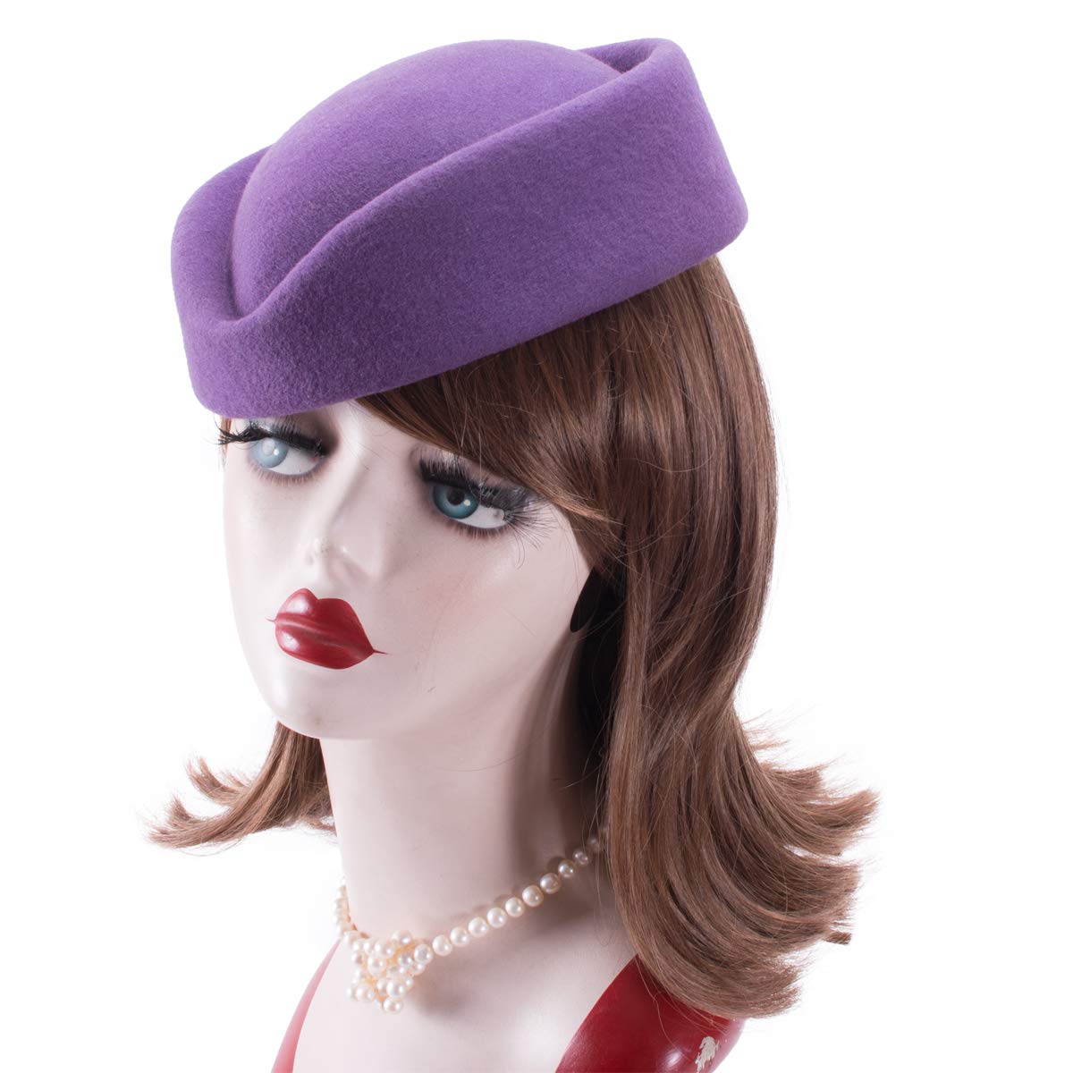 Wool Stewardess Air Hostesses Pillbox Hat Millinery Teardrop Fascinator Base A040 (Purple)