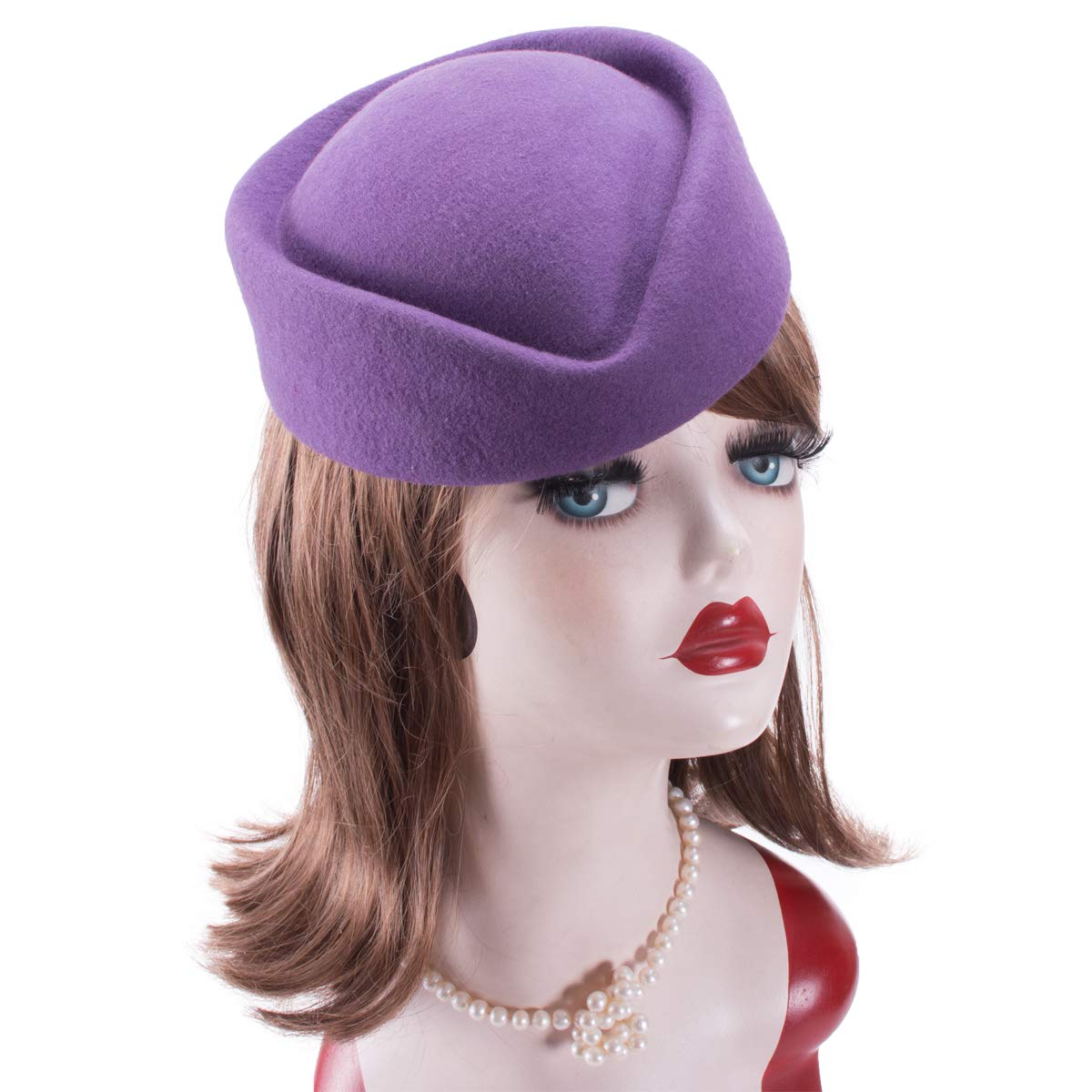 Wool Stewardess Air Hostesses Pillbox Hat Millinery Teardrop Fascinator Base A040 (Purple)