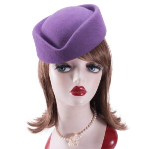 Wool Stewardess Air Hostesses Pillbox Hat Millinery Teardrop Fascinator Base A040 (Purple)