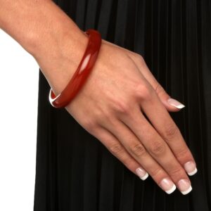 PalmBeach Genuine Red Agate Bangle Bracelet (13mm), 8.5 inches