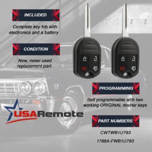 Car Key Fob Keyless Entry Remote fits Ford, Lincoln, Mercury, Mazda (CWTWB1U793 4-btn) - Guaranteed to Program