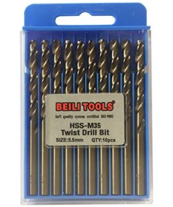 beili tools hss m35 cobalt twist drill bits, pack of 10 (5.5mm, 7/32")