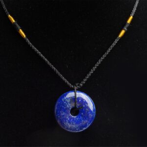 Genuine Deep Blue Natural Lapis Lazuli Gemstone Crystal Necklace Pendant 30×7mm