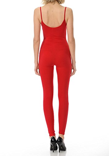 JJJ Women Catsuit Cotton Spaghetti Strapped Yoga Bodysuit Jumpsuit S-Plus (3X Plus, Red)