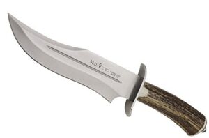 muela lobo-23a genuine red stag antler handle hunting knife with leather sheath, 9-1/6"