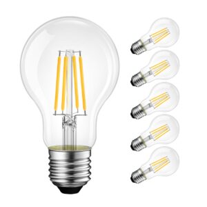 lvwit a19 led vintage led filament bulb e26 base dimmable 7w (60w equivalent)，2700k warm white 800 lumens，omnidirectional, ul-listed, pack of 6