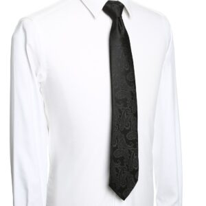 KissTies Extra Long Tie Set: Black Paisley Necktie + Hanky + Gift Box (63'' XL)