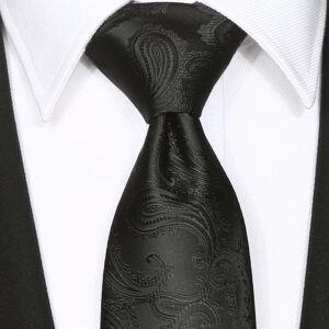 KissTies Extra Long Tie Set: Black Paisley Necktie + Hanky + Gift Box (63'' XL)