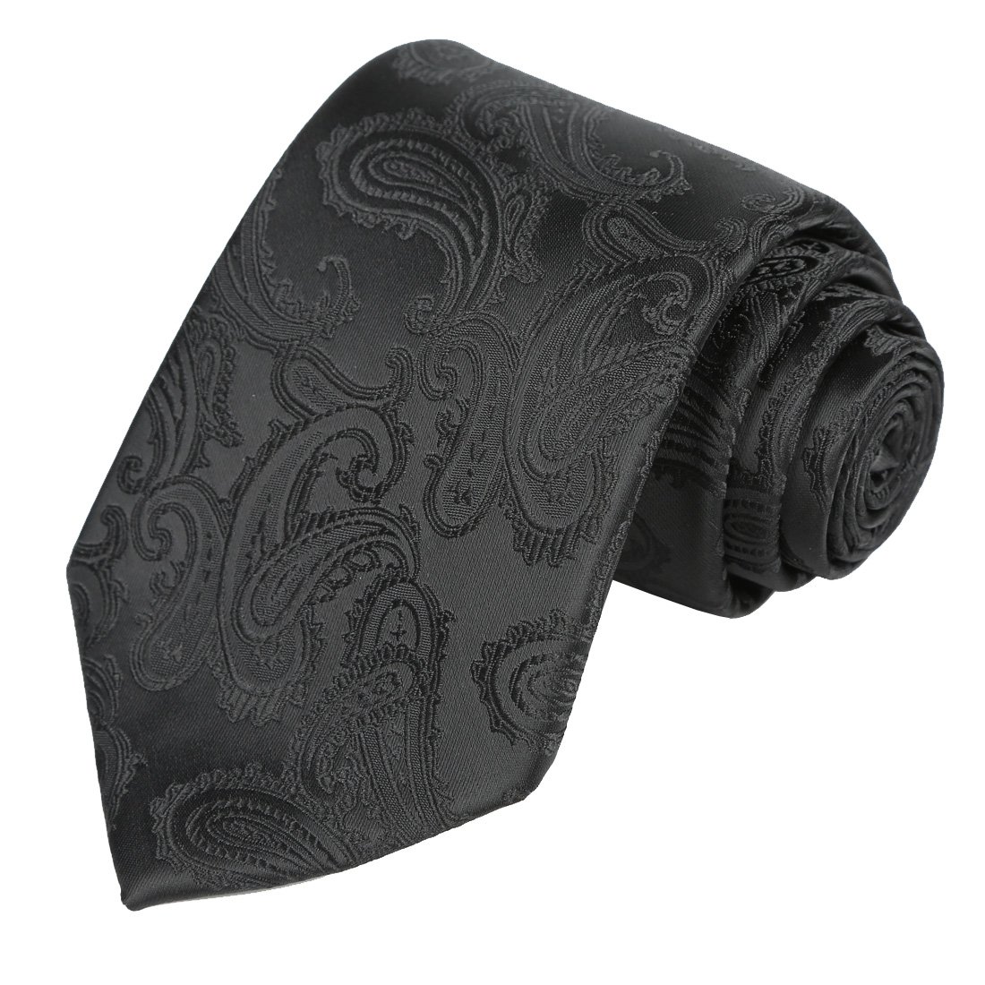 KissTies Extra Long Tie Set: Black Paisley Necktie + Hanky + Gift Box (63'' XL)