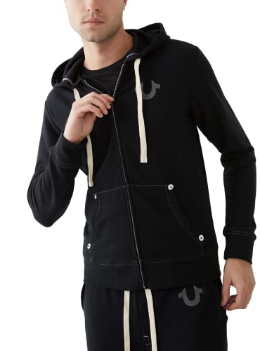 True Religion Men's Buddha Logo Zip Hoodie Sweatshirt, Black, L