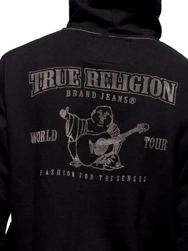 True Religion Men's Buddha Logo Zip Hoodie Sweatshirt, Black, L