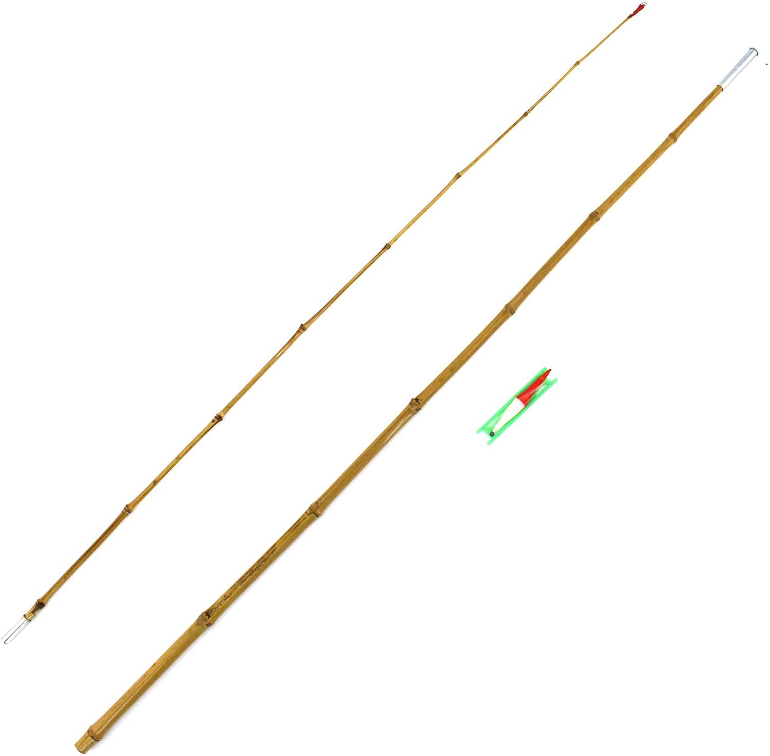 BambooMN 6.5 Ft Natural Bamboo Vintage Cane Fishing Pole with Bobber, Hook, Line and Sinker, 2 Piece Contruction, 1 Set