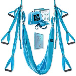 Aerial Yoga Swing Set - Yoga Hammock Aerial Swing - Aerial Sling Inversion Fly Kit - Flying Yoga Inversion Tool - Antigravity Ceiling Hanging Yoga Sling - Adult Kids Arial Door Yoga Swing (BLUE)