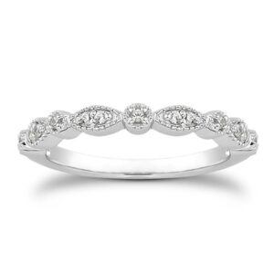 espere Milgrain Marquise & Round Cubic Zirconia Half Eternity Ring Stacking Infinity Wedding Band Sterling Silver Rings Rhodium Plated Size 7