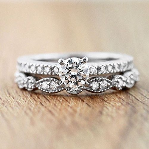 espere Milgrain Marquise & Round Cubic Zirconia Half Eternity Ring Stacking Infinity Wedding Band Sterling Silver Rings Rhodium Plated Size 7