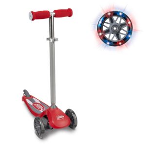 radio flyer lean 'n glide scooter with light up wheels, kids scooter, red kick scooter, for ages 3+