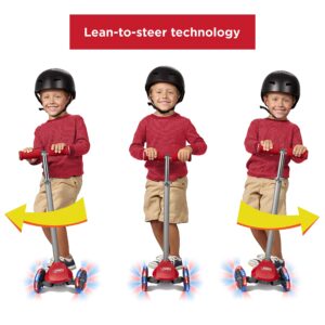 Radio Flyer Lean 'N Glide Scooter with Light Up Wheels, Kids Scooter, Red Kick Scooter, for Ages 3+