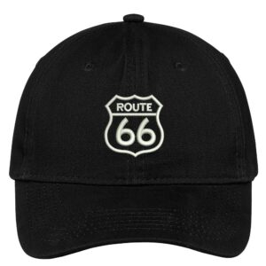 Trendy Apparel Shop Route 66 Embroidered Soft Crown 100% Brushed Cotton Cap - Black