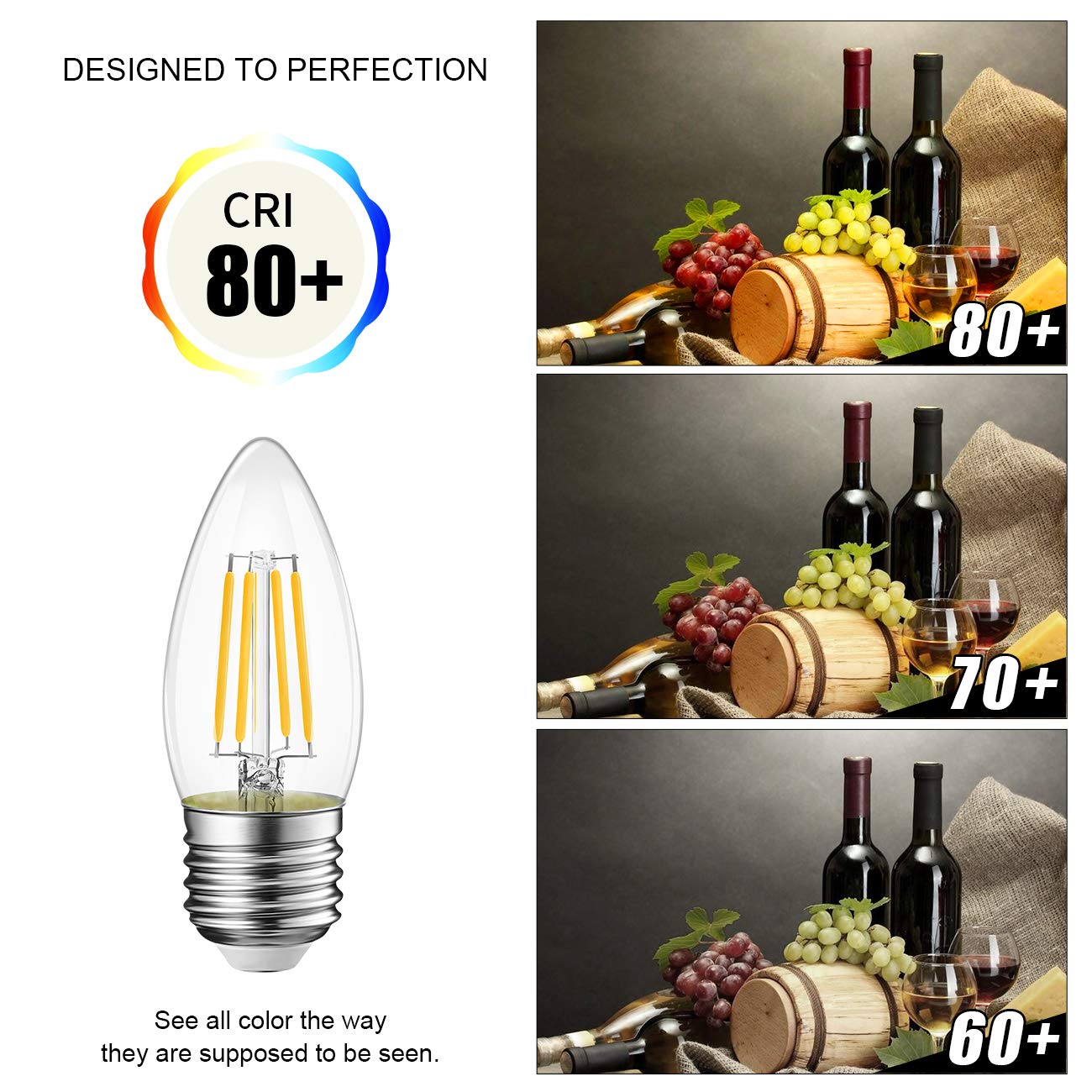 LVWIT B11 LED Filament Bulb E26 Candelabra Base 4.5W(60W Equivalent), Dimmable 2700K Warm White Chandelier Decorative Candle Light Bulb (6-Pack)