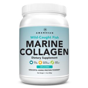 amandean premium anti-aging marine collagen peptides powder. 500g wild-caught hydrolyzed fish collagen supplement. type 1 & 3 collagen protein. 18 amino acids for skin, hair, nails.