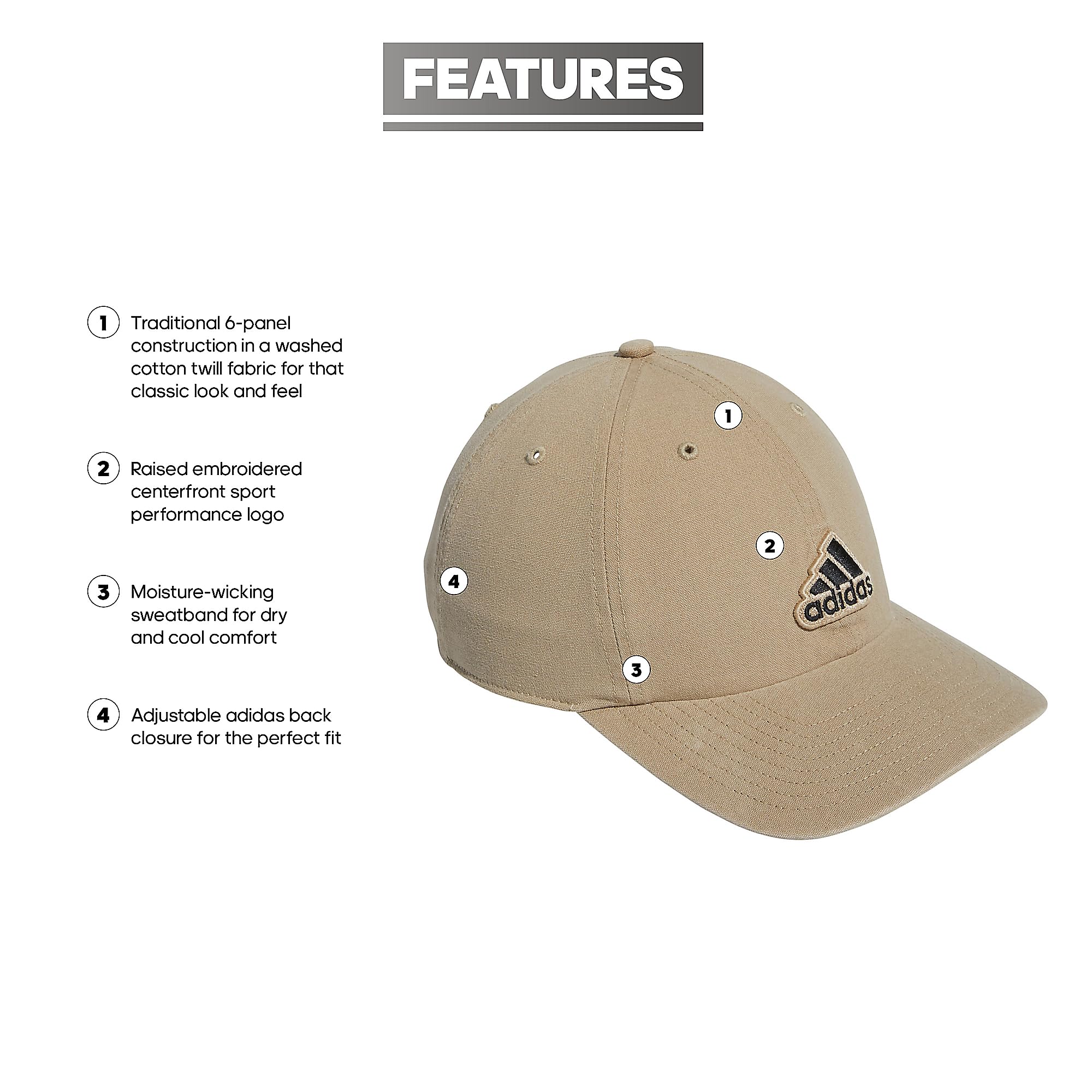 adidas Men's Ultimate 2.0 Relaxed Adjustable Cotton Cap, Washed Khaki/Black, One Size