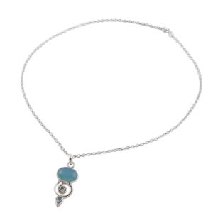 NOVICA Artisan Blue Topaz and Chalcedony Pendant Necklace from India Sterling Silver Birthstone [18 in L 2 mm W Pendant(s) 1.8 in L x 0.7 in W x 0.2 in D] ' Sentimental Journey'