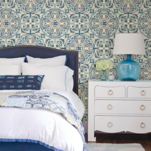 NuWallpaper NU2235 Florentine Tile Peel & Stick Wallpaper, Blue