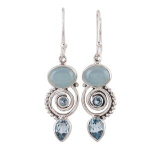 novica artisan handcrafted blue chalcedony earrings | sterling silver birthstone earrings | dangle earrings for women | sentimental earrings for women | topaz birthstone earrings