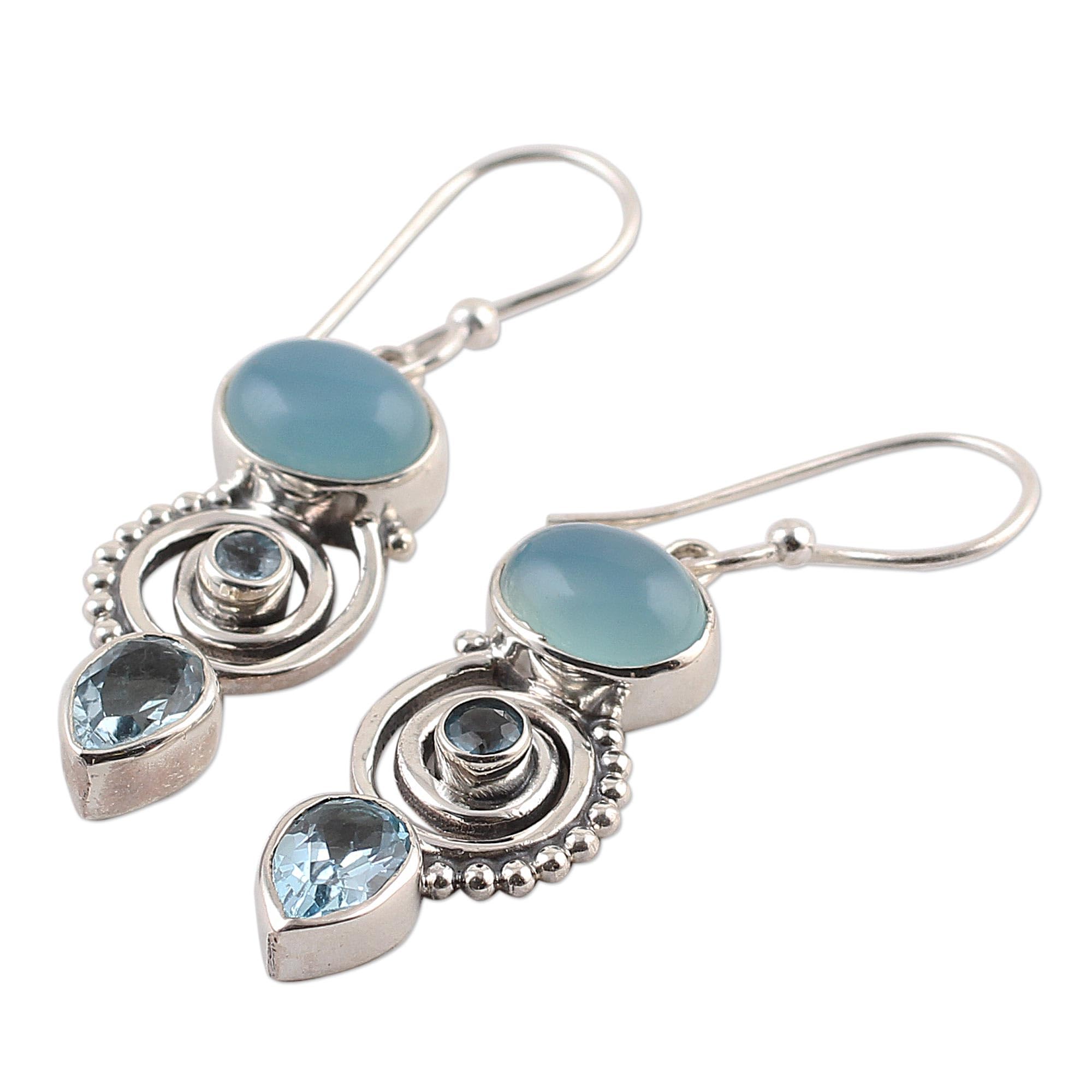 NOVICA Artisan Handcrafted Blue Chalcedony Earrings | Sterling Silver Birthstone Earrings | Dangle Earrings For Women | Sentimental Earrings For Women | Topaz Birthstone Earrings