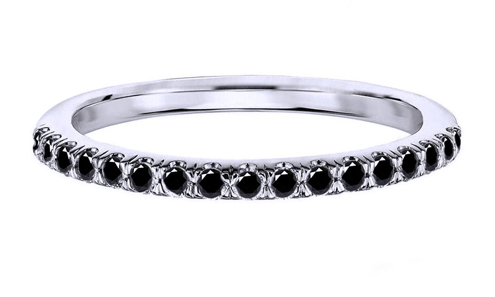 AFFY Black Natural Diamond Wedding Band Ring in 10K Solid White Gold (0.25 Ct)