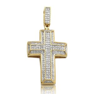 LoveBling 10K Yellow Gold 0.35 Carats (ctw) Diamond Cross Pendant (1.33" x 0.70")