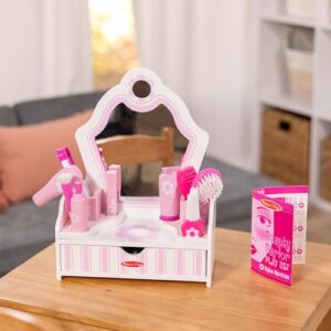 Melissa & Doug Wooden Beauty Salon Play Set With Vanity and Accessories (18 pcs) - FSC Certified