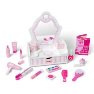 Melissa & Doug Wooden Beauty Salon Play Set With Vanity and Accessories (18 pcs) - FSC Certified