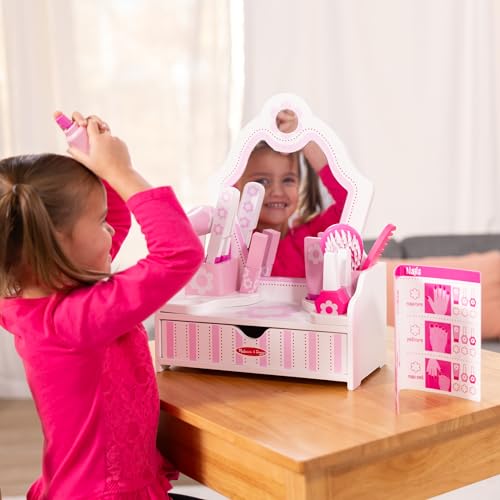 Melissa & Doug Wooden Beauty Salon Play Set With Vanity and Accessories (18 pcs) - FSC Certified