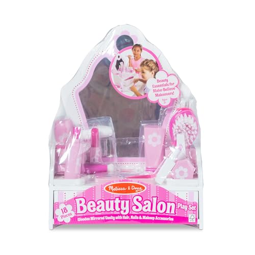 Melissa & Doug Wooden Beauty Salon Play Set With Vanity and Accessories (18 pcs) - FSC Certified