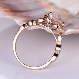 8mm Heart Shaped Cut Pink Morganite 14k Rose Gold Diamond Halo Marquise Engagement Ring Wedding Band