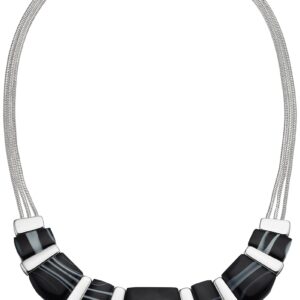 Nine West womens Silver-Tone and Black Agate 16" Frontal Necklace, 16" + 2" Extender