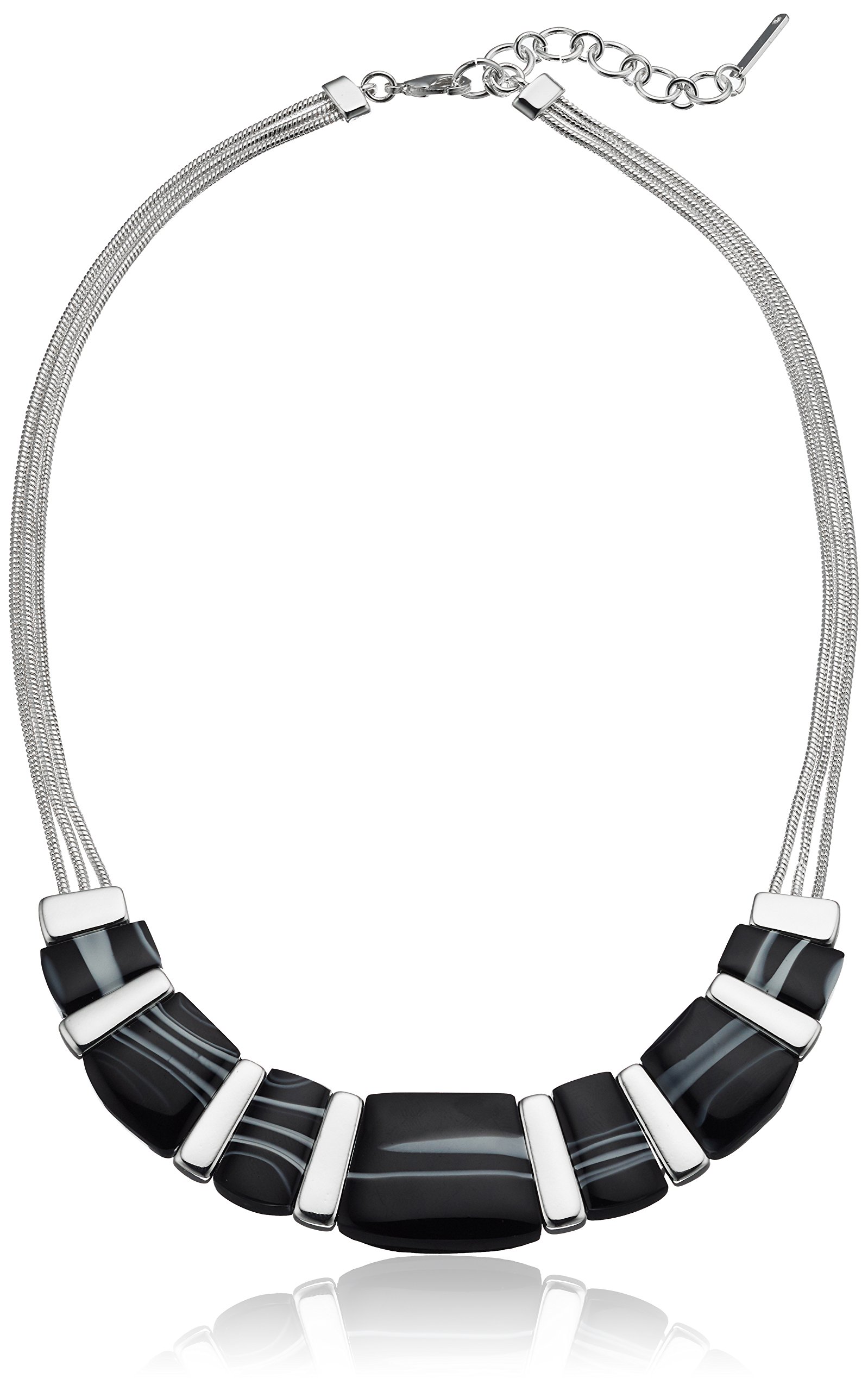 Nine West womens Silver-Tone and Black Agate 16" Frontal Necklace, 16" + 2" Extender